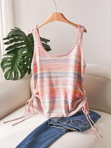 CosyJoli Blusa de punto sin mangas con cordón lateral a rayas de colores, talla grande, para verano - Multicolor - Ver 2