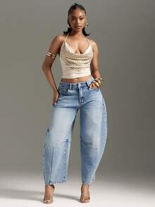 Studded Cowl Neck Halter Top Sexy Tops Clubwear Concert Outfits GNO Fashionable - Apricot - View 3