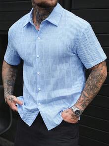 SLATEMANN Men's Casual Plaid Short Sleeve Shirt, Summer - Blue - View 1