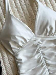 Tie-Up Neck Fitted Women Top - White - View 5