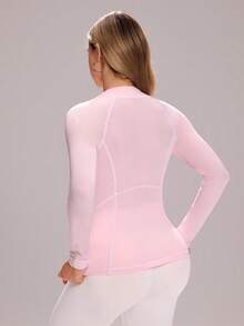 Sovereign Charm Sporty Fashionable Contrast Stripe Splice Fitted Zip-Up Sweatshirt - Pink - View 2