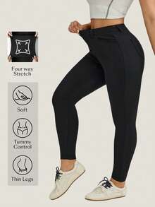 EMERY ROSE Plus Solid Skinny Ankle Pants Women Spring Summer Pant - Black - View 1