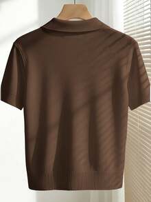 Franclia Women's Spring/Summer White Simple Casual Turndown Collar Raglan Short Sleeve Solid Color Fitted Knit Top - Brown - View 2