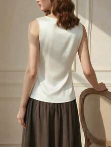 Suri Mira Áo khoác cardigan cổ vuông tối giản dành cho người đi làm, kiểu dáng thường ngày. - trắng - Xem 2