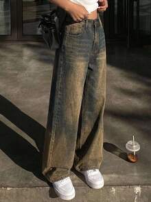 DAZY Solid Wide Leg Jeans,Baggy Jeans - Medium Wash - View 4