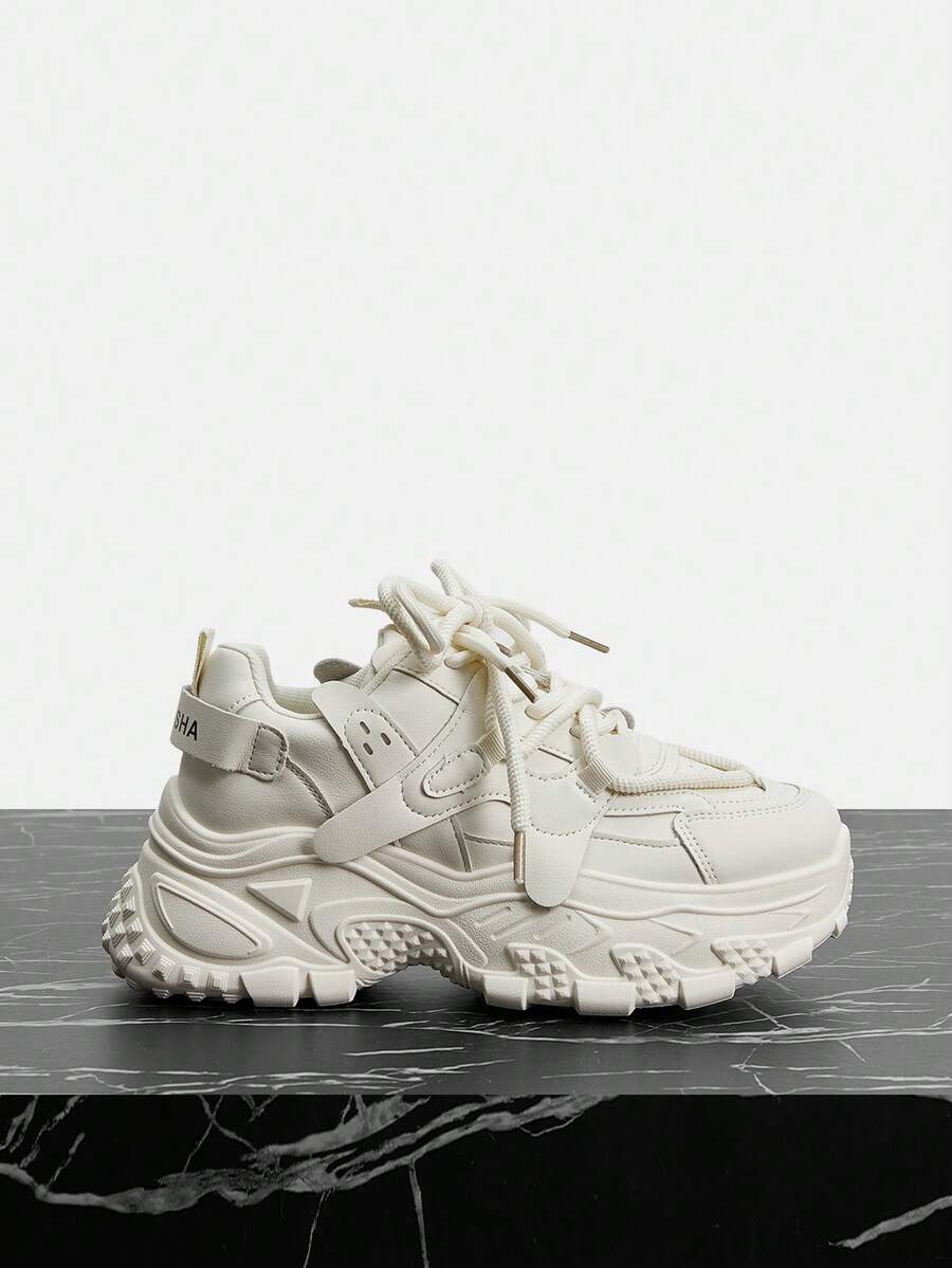 Vate 女士休闲时尚厚底坡跟运动鞋 - 米色 - 查看 1