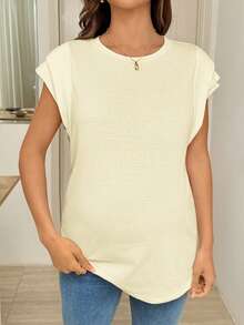 SHEIN Umstandsmode einfarbiges Rundhals Kurzarm Casual vielseitiges T-Shirt - Aprikosenfarben - Übersicht 3