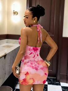 Slaydiva 女士露背无袖修身印花迷你连衣裙 - 彩色 - 查看 3