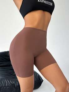 SuitURBody Women's Solid Color High Waist Fitted Comfortable Breathable Summer Safety Shorts - Brown - View 3