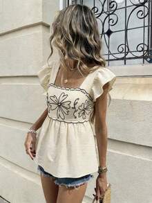 Elyressa Elegant Summer Shirt With Printed Woven Fabric For Women - Apricot - View 3