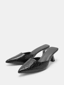 女士新款尖头穆勒鞋，一脚蹬细高跟凉鞋，时尚优雅的设计，适合特殊场合。 - 黑色 - 查看 2