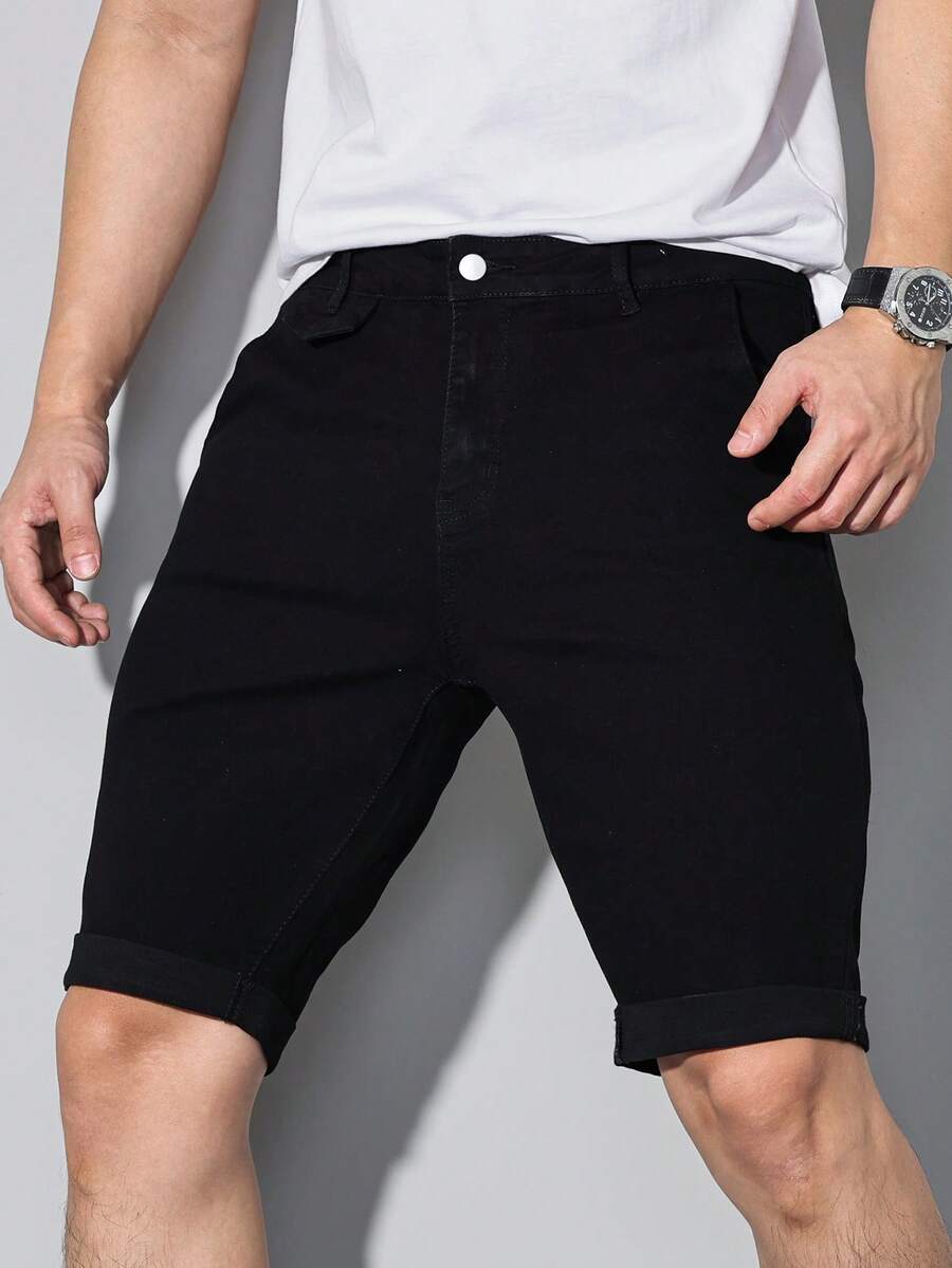 Manfinity Homme Men's Slim Fit Casual Denim Shorts, Summer - Black - View 1