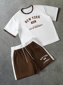 PAVTROS Men's Letter Print T-Shirt And Shorts Set - White - View 1