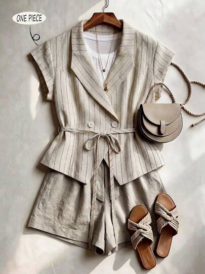 Franclia Women's Striped Knotted Casual Versatile Commuting Blazer