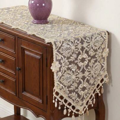 Cirelle Solid Color European Fabric Table Runner Placemat Desk Piano Tea Table Cabinet Multipurpose Cover Embroidery Home Decor Dining Room Decor Wedding Party Housewarming Gift Holiday Celebration Table Setting