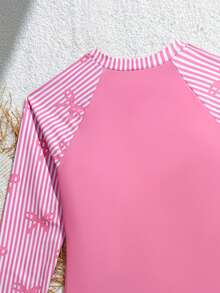 SHEIN Teen GirlGirls One-Piece Fashionable Swimsuit With Black Bow, Beach Party Swimming Costume Bathing Suits For Teens Modest Modest Swim Suits Swimming Suits For Teens Zipper Swimsuit Long Sleeve Swimsuit Womens Swimwear Swimming Suit For Girls Adult Pink Swimsuit One Piece Bathing Suit One Piece Swimsuit For Teens Long Sleeve Swimsuit For Girls Womens Swimwear Long Sleeve Womens Summer Outfits - Pink - View 4