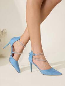 SHEIN X Lucía Bellido CUCCOO CHICEST Giày cao gót mũi nhọn đính pha lê sang trọng, thời trang dành cho nữ. - Nước đá - Xem 6