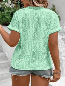 SHEIN LUNE CURVE Áo thun dệt kim Jacquard cổ chữ V tay ngắn thời trang giản dị cỡ lớn thiết kế mới cho nữ - màu xanh lá - Xem 2