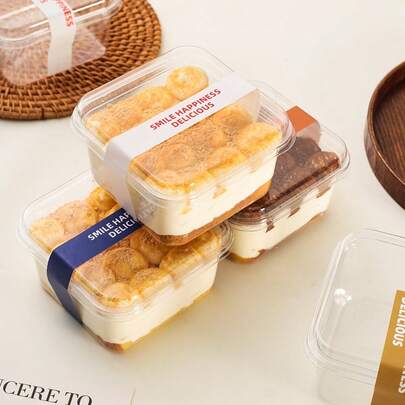 10pcs Disposable Clear Tiramisu Box, Cake Roll Slice Packaging Box, Internet-Famous Dessert & Pastry Takeaway Container For Street Stall