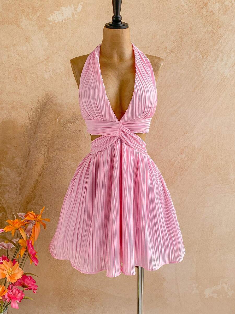 Soleia Vestido mini con abertura trasera y detalle de nudo en color amarillo pálido para mujer - Rosa - Ver 1