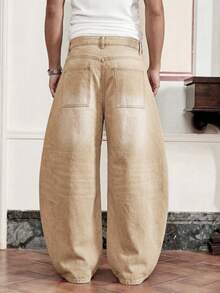 SWAVVY Men's Loose Casual Flared Pocket Jeans - Khaki - View 4