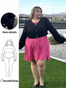 SHEIN Unity 大码女式灯笼袖纽扣前罗纹针织黑色开衫、长袖上衣、秋季、冬季、返校、保暖 - 黑色 - 查看 1
