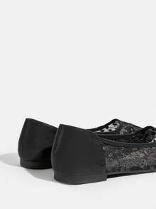 CUCCOO TILAWA 2026 Women's New Flat-Soled Soft-Soled Shoes, Flower-Embroidered Decorative Flat-Soled Shoes, Elegant Pointed Ballet Flat-Soled Hollow Shoes, Comfortable And Versatile Summer Breathable Hollow Mesh Sandals, Fashionable Outdoor Flat Shoes, Suitable For Parties, Weddings And Banquets, Valentine's Day Gifts - Black - View 4