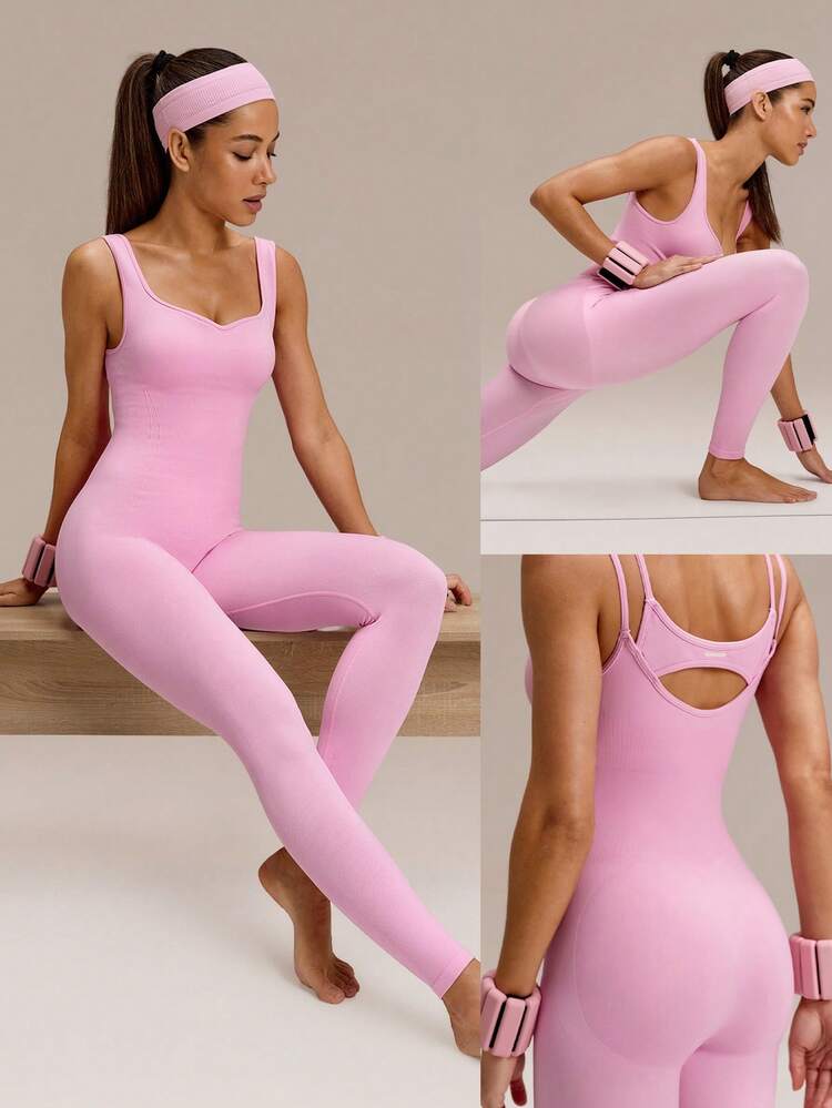 Body de 24" con cintura acanalada ultrasuave y sin costuras, con copas desmontables, escote de corazón, para entrenamiento de impacto medio, correr, hacer ejercicio y usar en el gimnasio