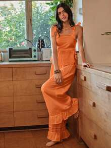 Lullawish Bộ đồ ngủ nữ bằng vải cotton dệt kiểu Bohemian với dây đeo mảnh. - trái cam - Xem 5