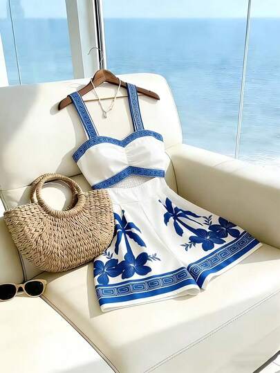 SHEIN Franclia Women's Floral Print Casual Romper For Daily Wear & Vacation