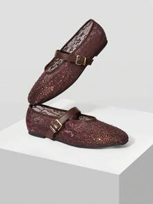 MOTF PREMIUM WOMEN'S COMFORTABLE VERSATILE SQUARE TOE MARY JANE FLATS, SUITABLE FOR COMMUTING & CASUAL WEAR - Dark coffee - View 8