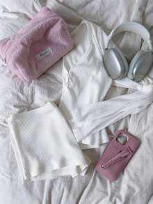 SHEIN EZwear 女士夏季休闲长袖上衣和短裤两件套，白色 - 白色 - 查看 7