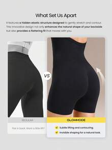 GLOWMODE 4.3英寸超细柔软无缝透气罗纹腰部压缩片可拆卸胸垫提臀工字背短款连体衣，适合训练、跑步、健身房、瑜伽、日常运动穿着 - 黑色 - 查看 2