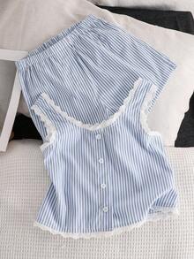 Girls Casual Back To School Vacation Summer Blue White Vest Teen - Blue - View 2
