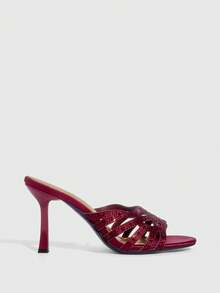 CUCCOO SZL Sandalias elegantes y de moda con decoración de rhinestones para fiesta, ideal para el Día de San Valentín - Burdeos - Ver 3