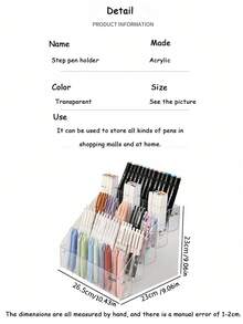 1PC Large Capacity Slanted Design Desktop Multifunctional Storage Clear Acrylic Pen Display Stand For Office School Home Desk Organization Pen Organizer Pencil Holder - Transparent - View 14