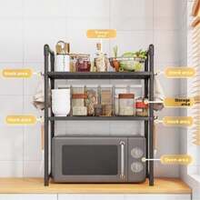 1 PC Microwave Shelf: Kitchen Oven Storage Rack, Reinforced Microwave Spice Rack, Multi-Tiered Household Kitchen Storage Cabinet & Kitchen Shelving Unit - Multicolor - View 3