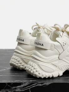 Vate 女士休闲时尚厚底坡跟运动鞋 - 米色 - 查看 3