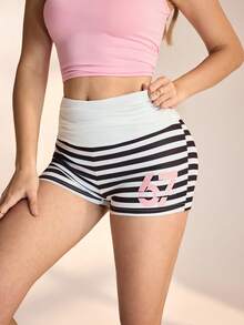 Medorelle Quần short nữ cạp chun, in họa tiết sọc số. - Nhiều màu - Xem 3