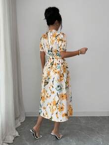 Elenzga Women's Fashionable Elegant All-Over Print Short Sleeve Midi Dress - Multicolor - View 2