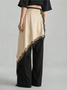 Ontre 女士蕾丝拼接打结休闲百搭约会之夜半身裙 - 杏色 - 查看 6