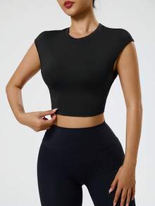 Dewbera Women's Sleeveless Yoga/Outdoor Fitness Backless Criss-Cross Strap Tight T-Shirt - Black - View 2