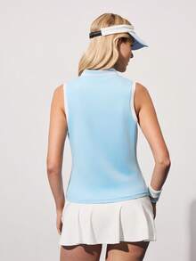 CourtClass 女士无袖拉链运动Polo衫 - 藍色 - 查看 2