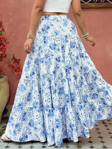 Vionelle 大码春夏印花蓝色优雅休闲百搭半身裙 - 彩色 - 查看 3