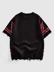 ROMWE MEN Men's Vintage Distressed Flag Print Crew Neck Knit Sweater - Black - View 2