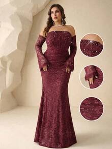 Coutiva 奢华串珠晚礼服，高端正式礼服，优雅名媛高级定制 - 酒紅色 - 查看 7