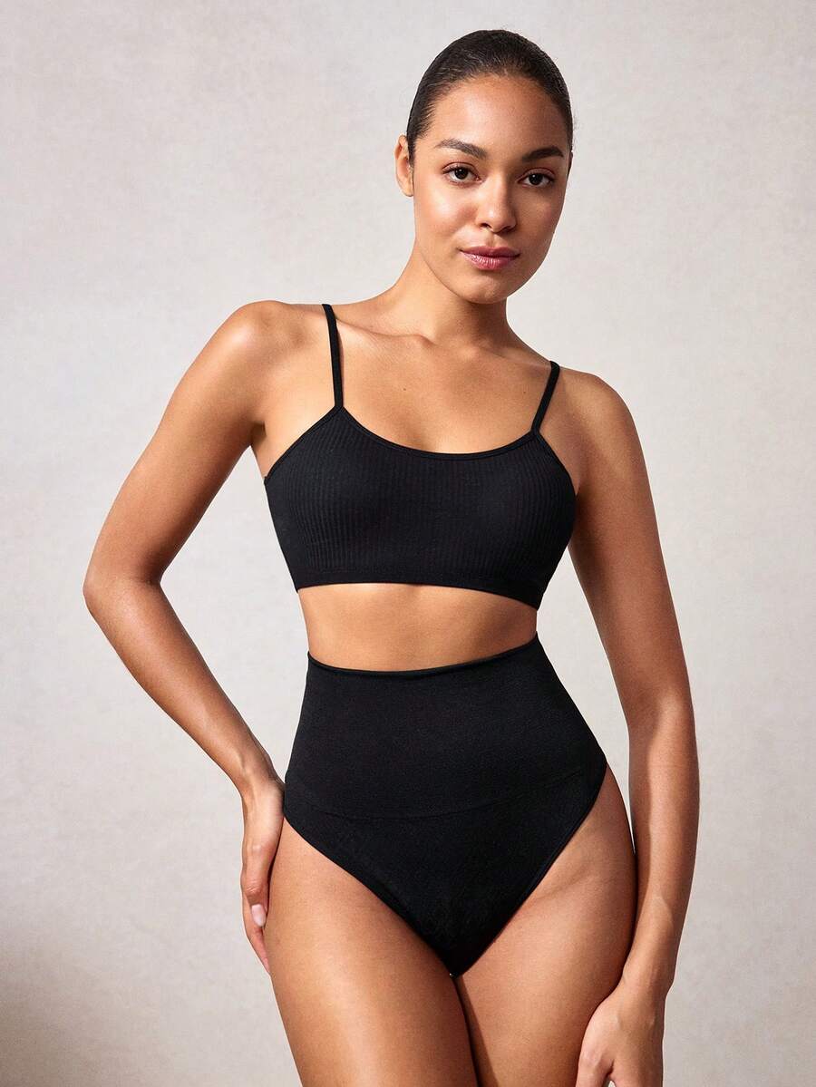 SHEIN 素色細帶無鋼圈內衣 - 黑色 - 查看 1