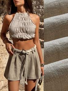 EURMUSE Women Shorts - Beige - View 1