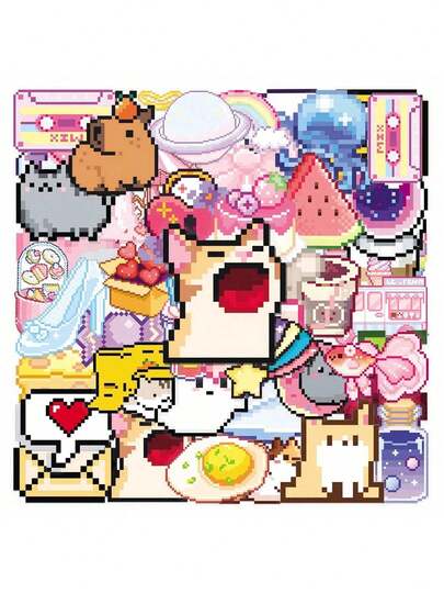MINKOJA 50pcs/Pack Transparent Pixel Retro Aesthetic Cute Mysterious INS Vintage Aesthetic Stickers, Adorable Cartoon Interesting Aesthetic Label Stickers For Scrapbooking, Self-Adhesive Stationery, Cards, Envelopes, Guitars, Instruments Decoration, Gifts For Teenagers, Parties, Rewards, Motivation, New Year, Winter, Christmas, Halloween Decor