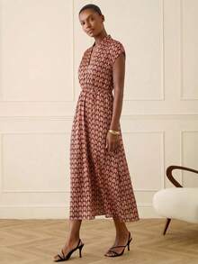 Lilora 女士优雅印花收腰连衣裙，夏季 - 彩色 - 查看 4